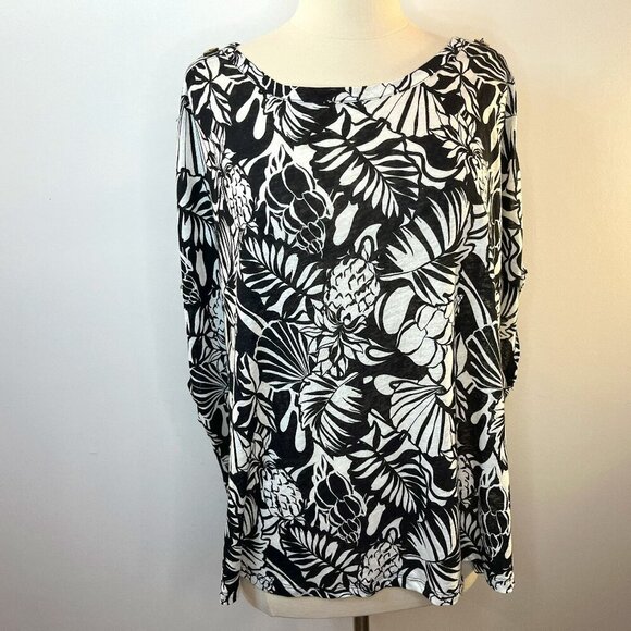 Nicole Miller Women's Black White Floral Cap Sleeve Summer Top - Size 3X - NWT - Picture 1 of 4